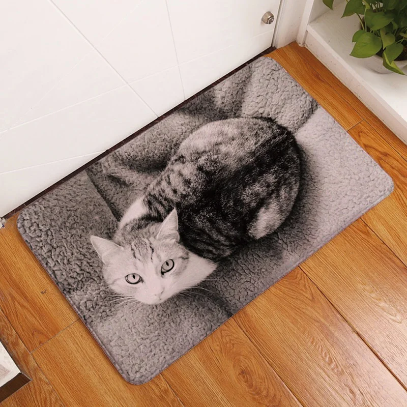 3D Vintage Entrance Mat Waterproof Cute Cat Puppy Print Floor Mats Bedroom Carpet Anti-Slip Kitchen Toilet Doormat Home Decor