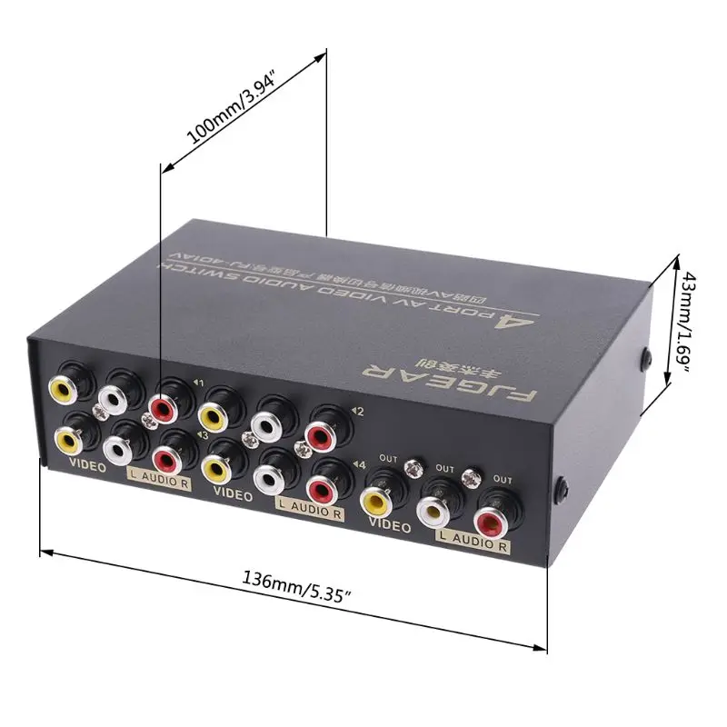 4-портовый вход 1 Выход Аудио Видео AV RCA переключатель Селекторный ящик Новый 2019 |