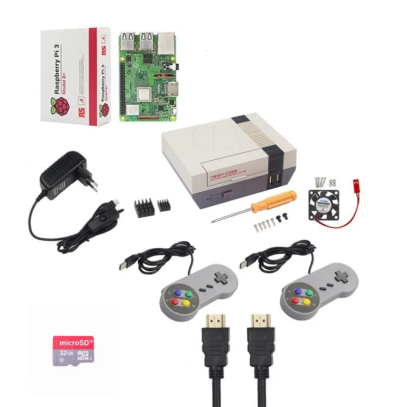 NESPi чехол + Raspberry Pi 3 Model B/B комплекты 32 Гб SD карта 3A адаптер питания теплоотвод HDMI 2