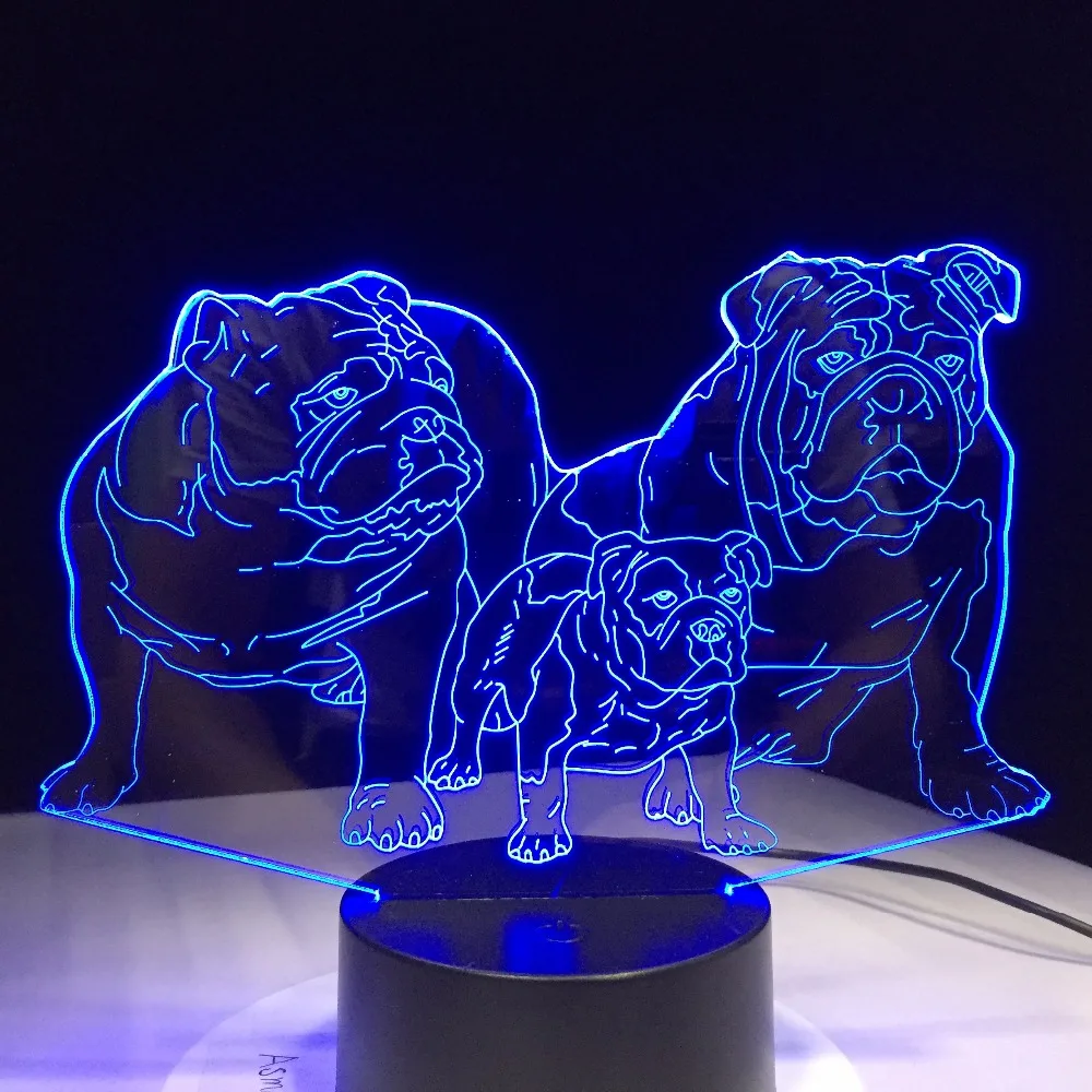 Мопса Семья 3D со светящимися вставками настольная лампа Новинка 7 цветов