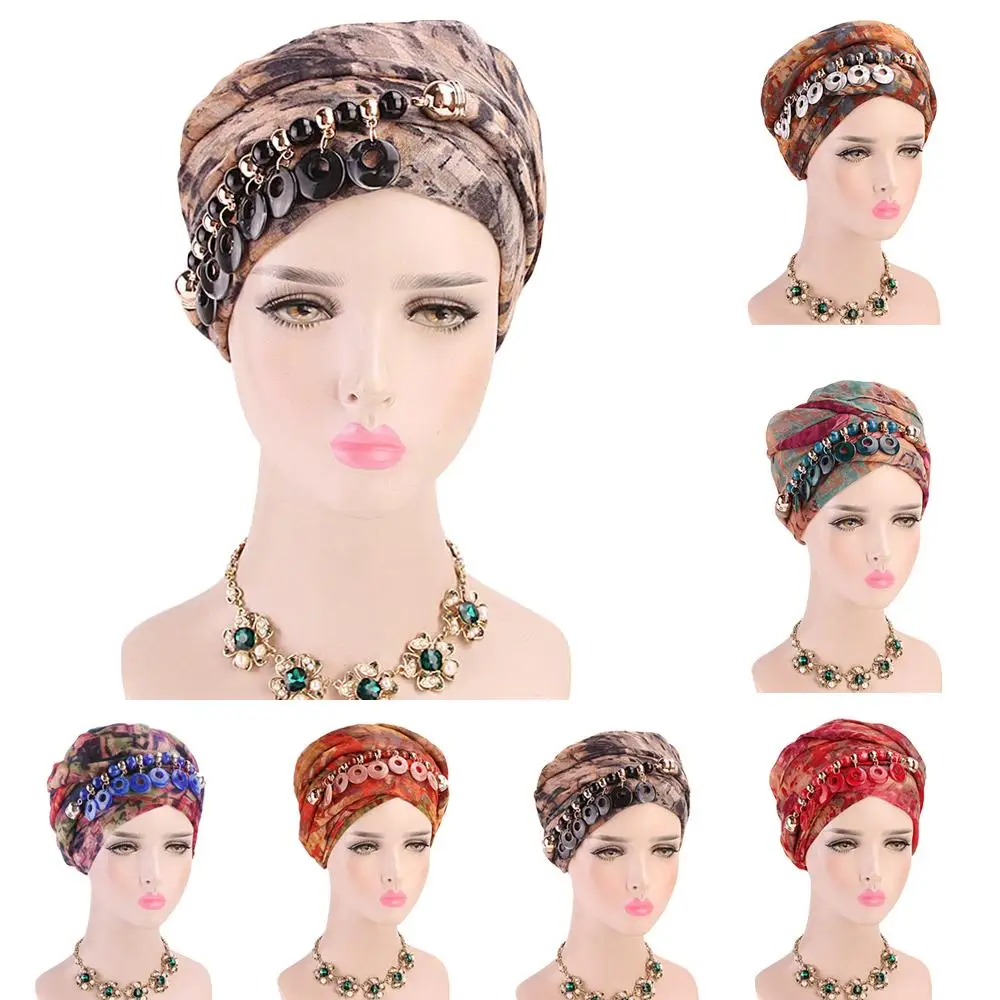 

Fashion Beads Necklaces Printing Flowers Pattern Wrap Chiffon Statement Scarf Necklace For Women Bohemian Muslim Hijab Jewelry