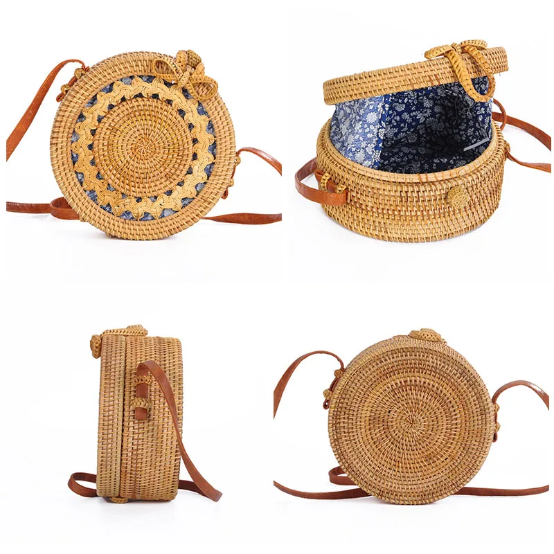 Woven Rattan Bag Round Straw Crossbody Bags Travel Small Beach HandBags Women Summer Hollow Handmade Shoulder |