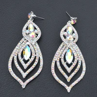 top quality silver color ab crystal wedding long earrings floral shape chandelier earrings for women brides bridesmaid love gift