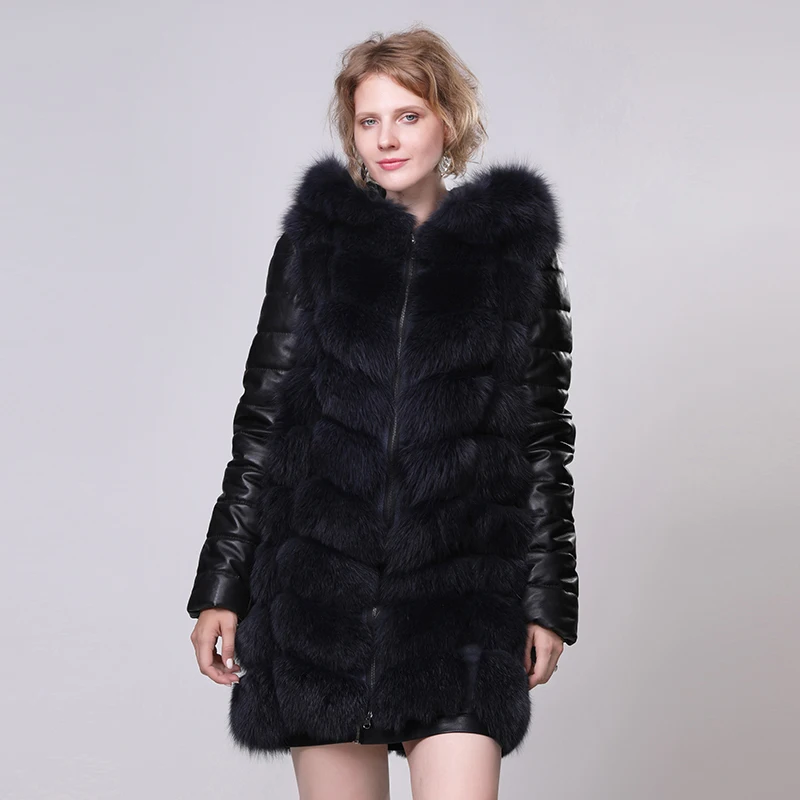 90 сантиметров натуральной лисы носила пальто с длинным синим и куртку | Женская