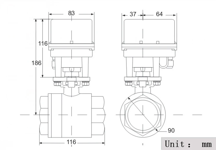 DN50 AC12V/24V/220V электрический шаровой кран из нержавеющей стали фиксированного типа