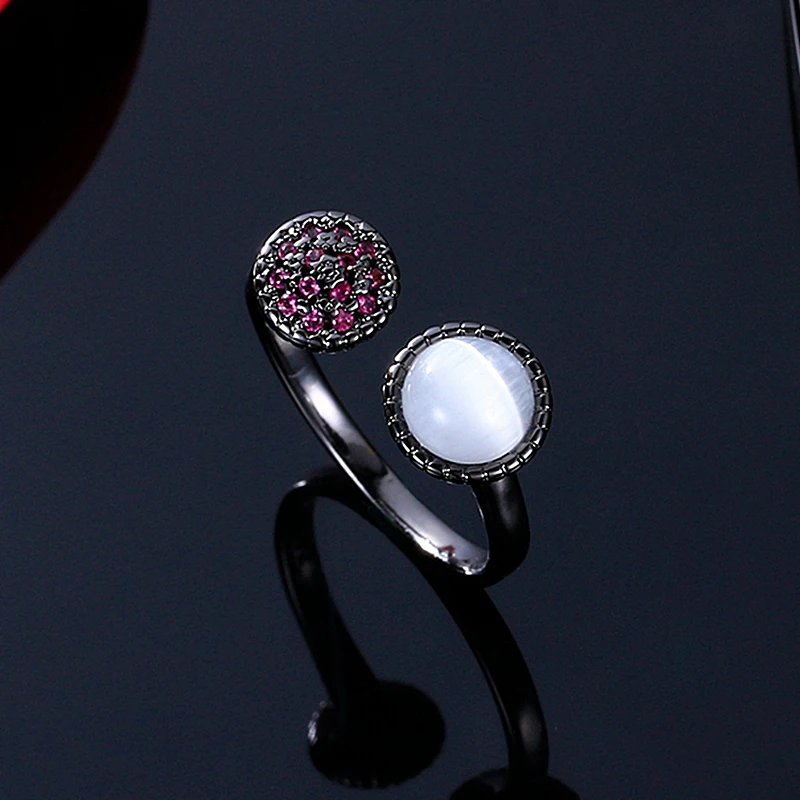 Горячая Распродажа серебряное кольцо 925 для женщин Кошачий глаз кольца с драгоценным камнем с черным пистолетным покрытием Роскошные ювелирные изделия вечерние кольца для девушек Прямая поставка