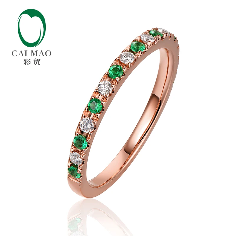 0.12ct G-H SI1 натуральный бриллиант и 0.12ct ИЗУМРУД 14K розовое золото обручальное кольцо