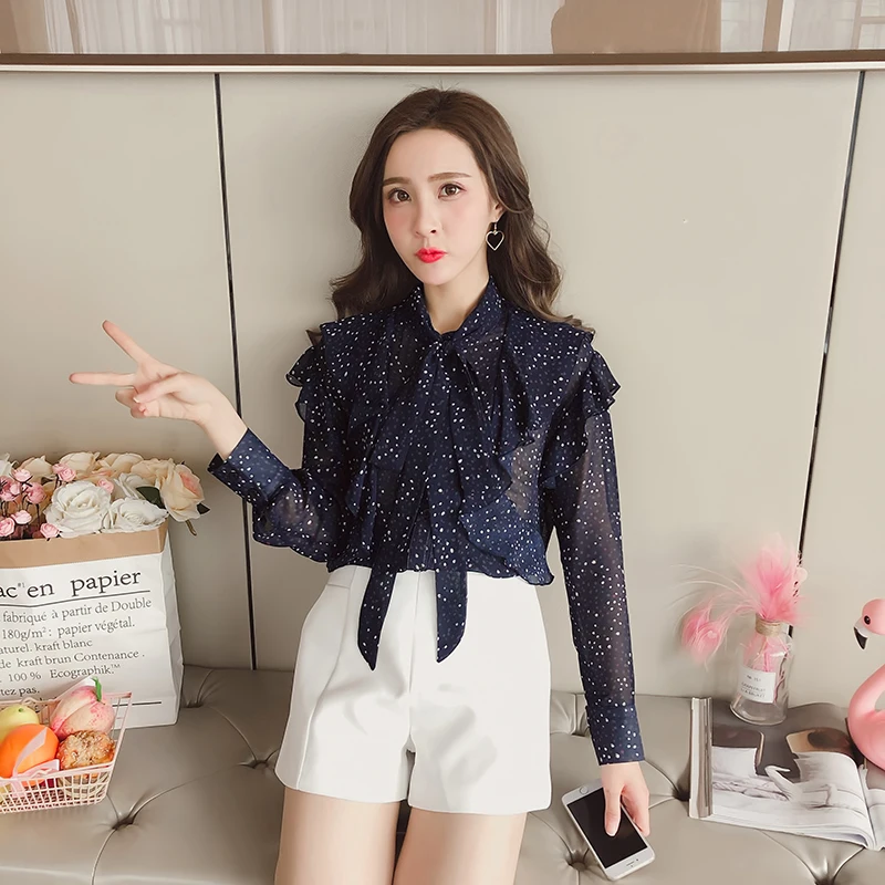 blusas mujer de moda 2019 womens tops and blouses Bow Floral Ruffled chiffon blouse harajuku shirt women 1942 50 | Женская одежда