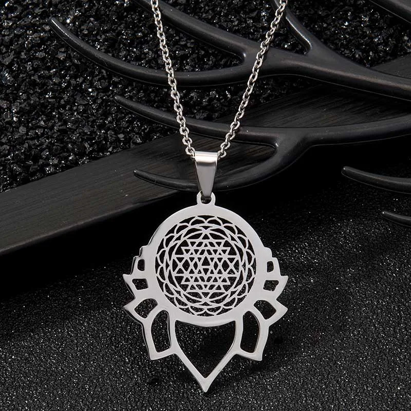 Подвески из нержавеющей стали Sri Yantra ожерелье с цепочкой 60 см для женщин |