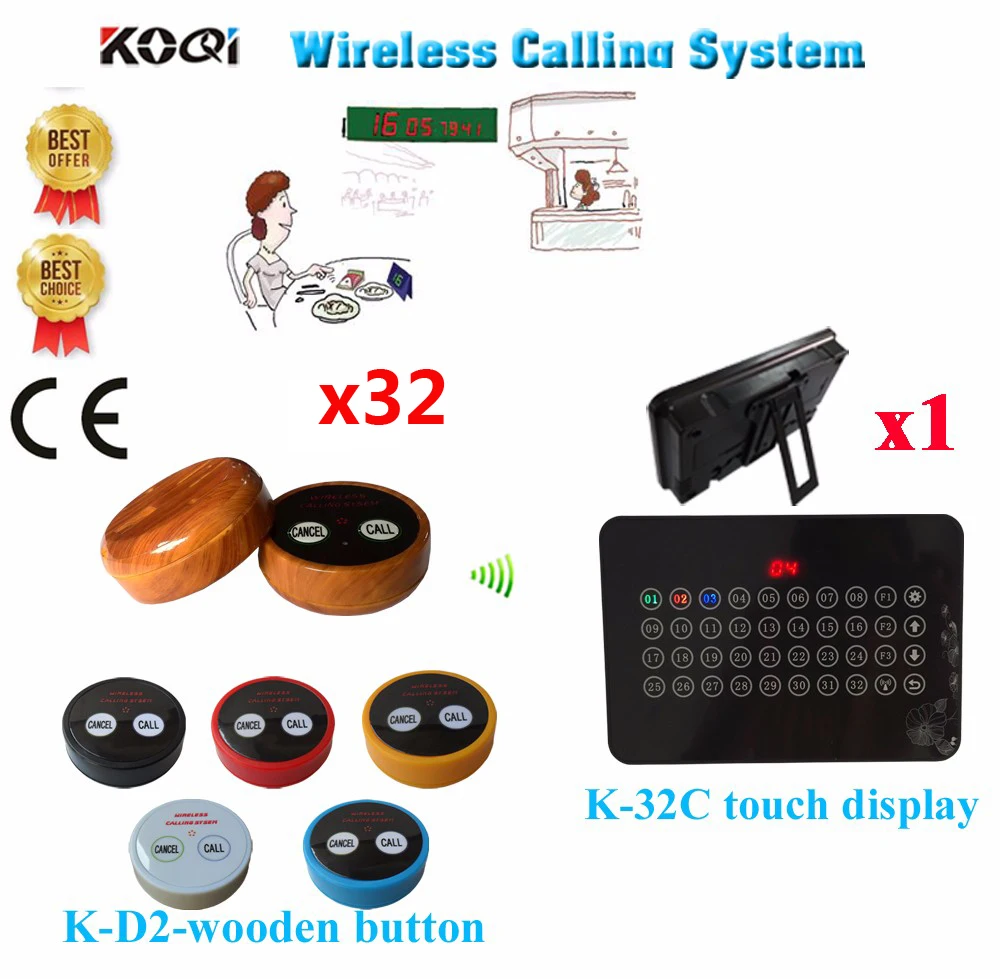 Беспроводная система вызова для ресторана Koqi Factory Ycall 433,92 МГц беспроводной Электронный Пейджер для голосования(1 дисплей+ 32 кнопки вызова