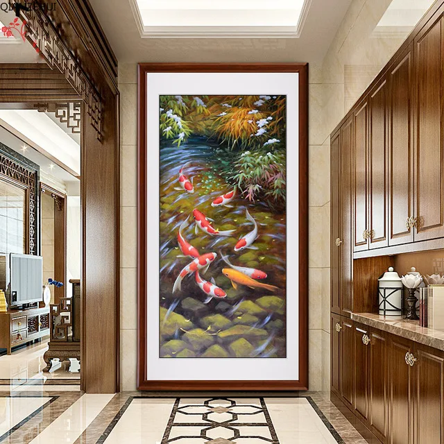 DIY Full Diamond Painting 5D Water and wealth nine fish Round Embroidery Cross Stitch Rhinestone Mosaic Sale | Дом и сад