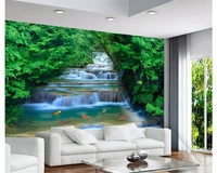 beibehang wallpaper for walls 3 d fashion hd forest river waterfall backdrop decorative painting papel de parede 3d wall paper