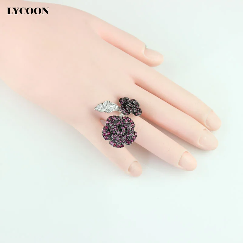 LYCOON новые элегантные розы цветы обручальные кольца зубец Установка круглая Роза