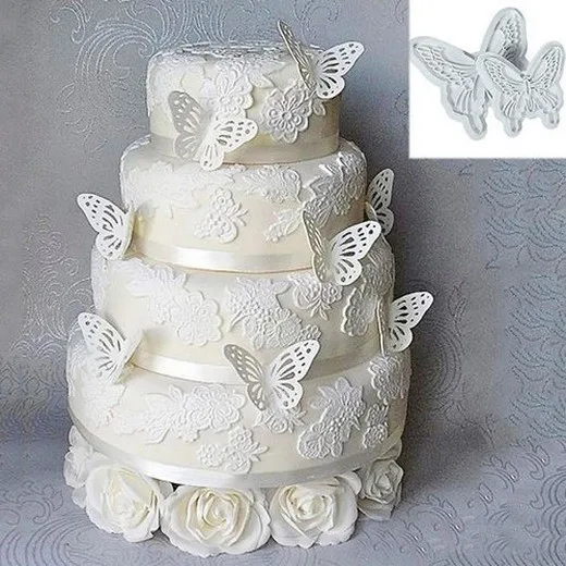 2016 New 2PCS/lot Hot Butterfly Cake Fondant Decorating Cookie Plunger Cutters Mold Tools Plastic Mould A001 |