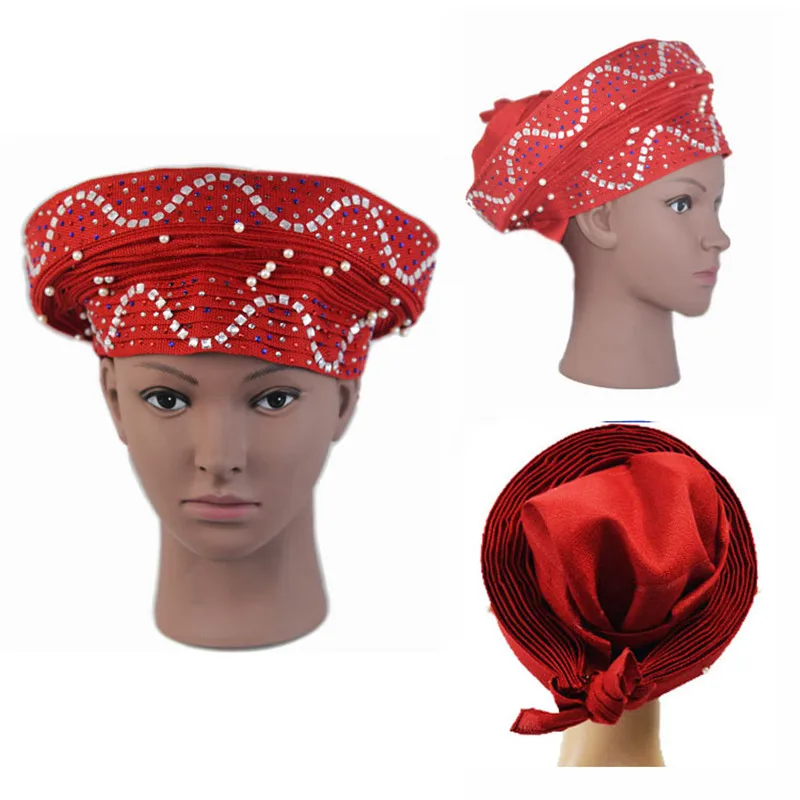 Высокое качество Aso Oke Gele Headtie нигерийские традиционные свадебные бусины 022 Auto