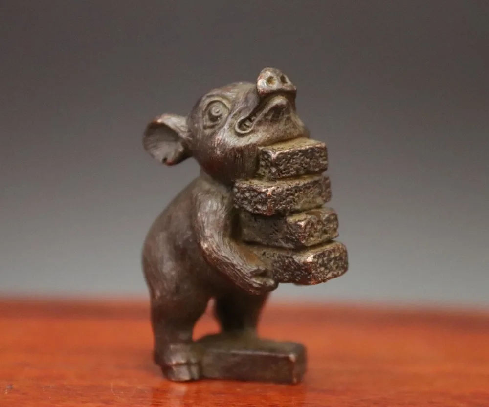 5CM red Copper Bronze Chinese Zodiac Fengshui Animal Pig hog Carry bricks Statue | Statues &amp Sculptures