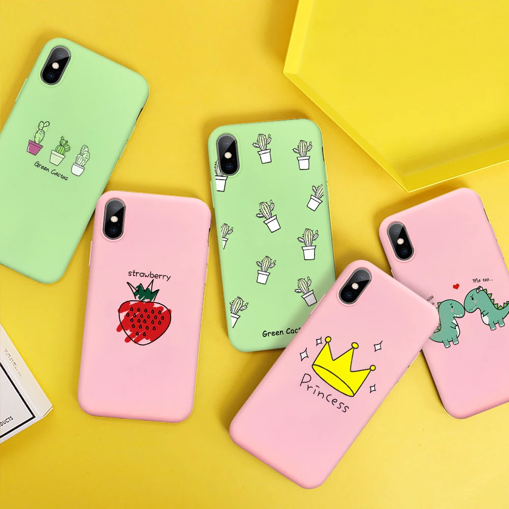 Чехол для телефона с мультяшным рисунком для iPhone X, Xr, Xs, 11Pro, Max, мягкий ТПУ зеленый чехол с принтом "кактус" для iPhone 6 S, 6 S, 7, 8 Plus, 5, 5S, SE, задняя крышка