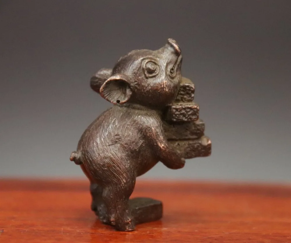 5CM red Copper Bronze Chinese Zodiac Fengshui Animal Pig hog Carry bricks Statue | Statues &amp Sculptures