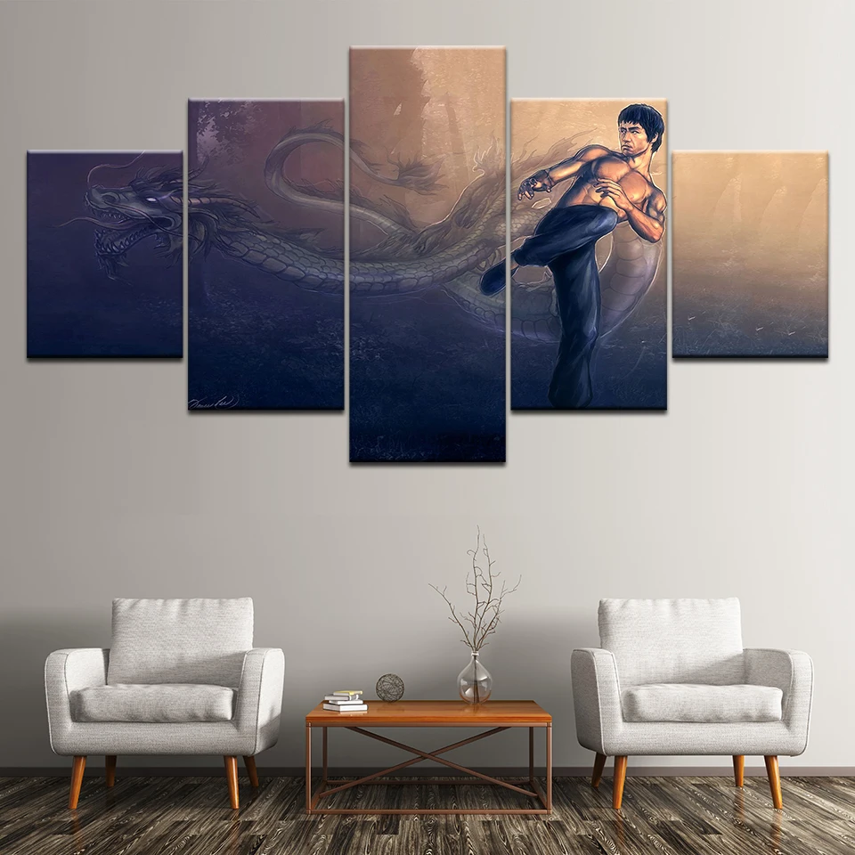 

Canvas Painting Kung Fu Superstar Bruce Lee 5 Pieces Wall Art Painting Modular Wallpapers Poster Print for living room Decor
