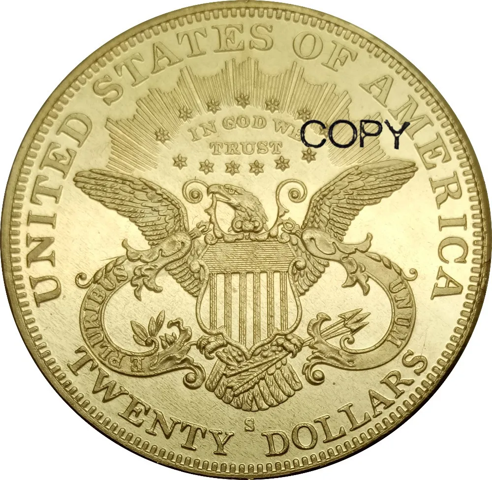 United States 20 Dollars Liberty Head Double Eagle with motto Twenty 1883 CC S Brass Metal Copy Coins | Дом и сад