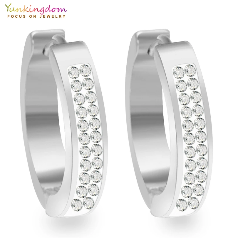 

Yunkingdom aretes 2018 crystal rhinestone small hoop earrings for women fashion circle earring stainless steel jewelry