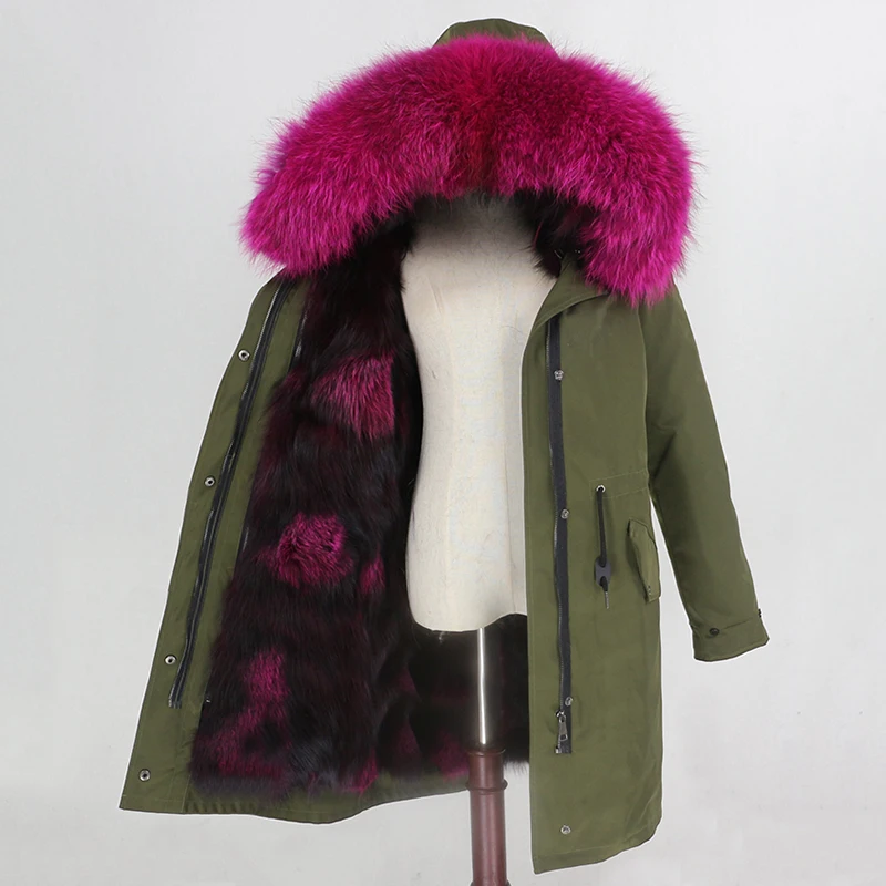 green rose OFTBUY X-long водонепроницаемая верхняя одежда, парка из натурального меха, пальто из натурального Лисьего меха, зимняя куртка для женщин, капюшон из меха енота, теплая Съемная Новинка - Цвет: green rose