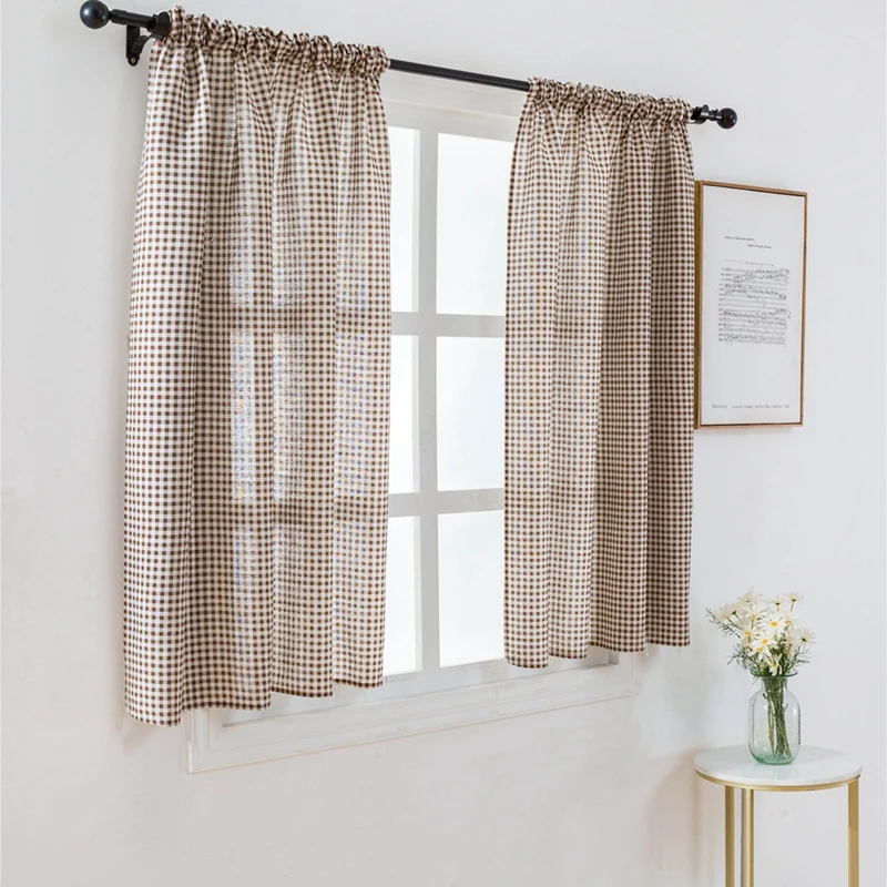 Half Blackout Printed Coffee Plaids Thermal Insulated Curtains For Window Treatment 1 Panel Short Blinds Rod Pocket Small | Дом и сад