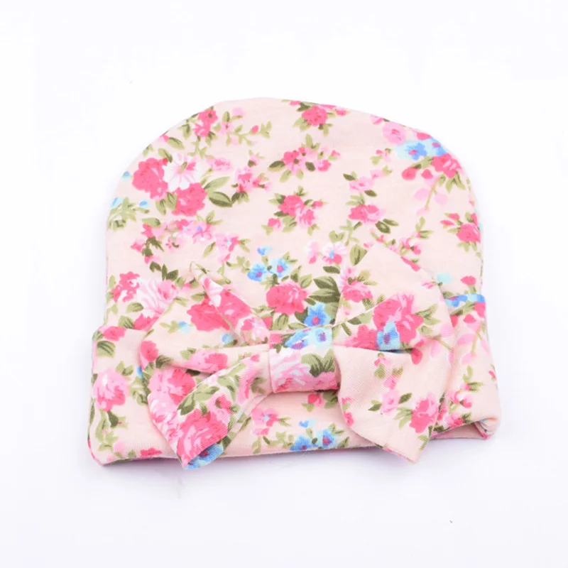 Style 2 pink Популярная модная детская шапочка с цветочным рисунком в стиле ретро; детская шапочка с цветочным бантом для девочек; реквизит для фотосессии новорожденных; Чепчик для новорожденных - Цвет: Style 2 pink