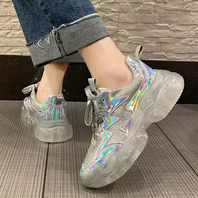 Женские Дизайнерские кроссовки повседневная обувь на платформе прозрачная