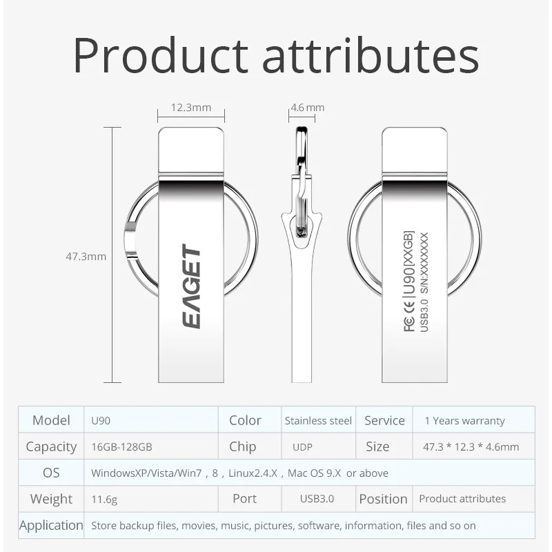EAGET Mini Waterproof Pendrive Flash Disk 128GB USB 3.0 16GB Key Ring Memory Stick Pen Drive 64GB Metal 32GB U90 | Компьютеры и офис