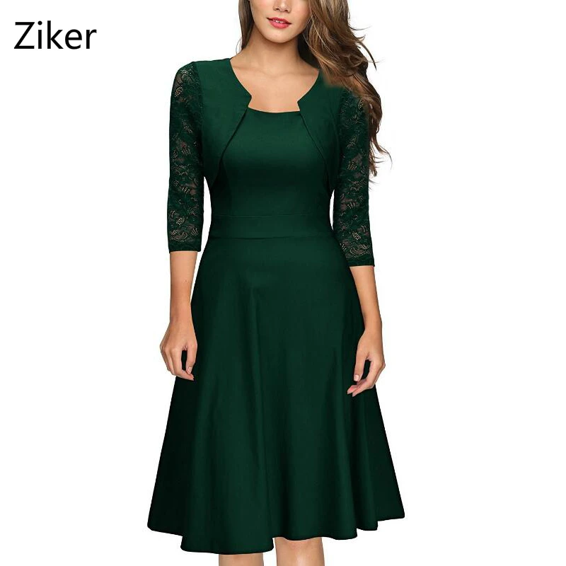 Осенние модные женские туфли Винтаж Кружево Платья для женщин Лоскутная Тонкий