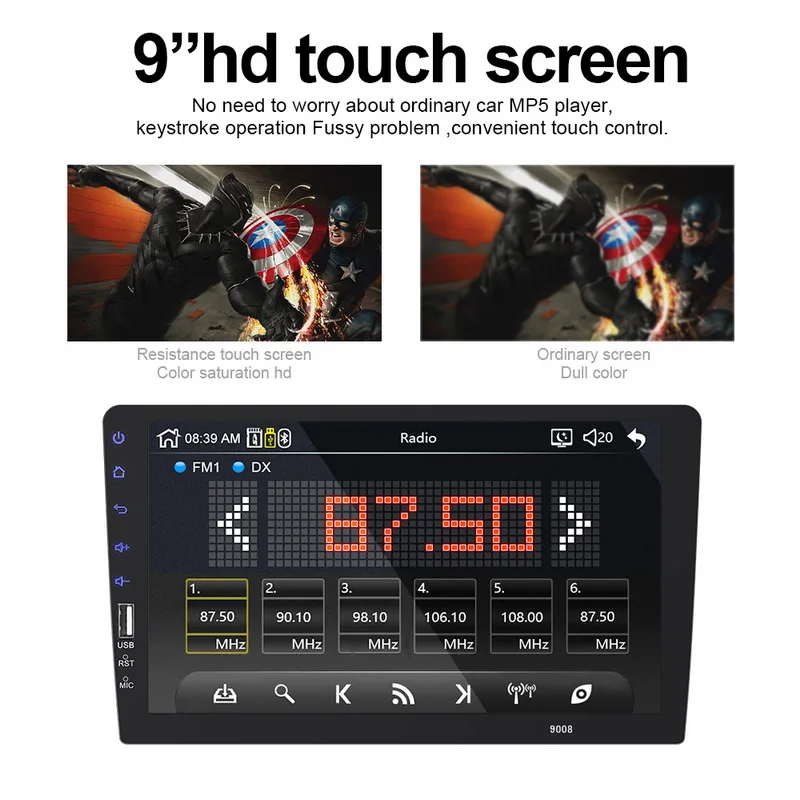 9 дюймов 1 DIN Bluetooth Зеркало Ссылка авто радио для Carplay IOS Android MP5 TF FM сенсорный экран с камерой заднего вида