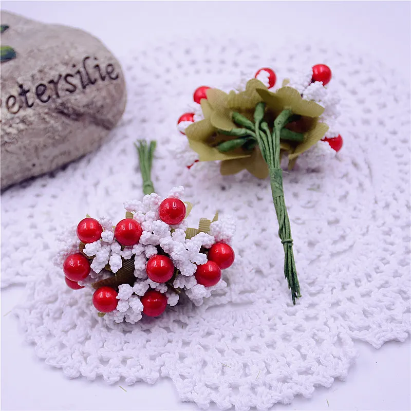 Пена вишни, черники и шар из искусственных цветов с 40 шт. в пучке, стебли с нитями для букета и листья для декорации коробки на свадьбу.