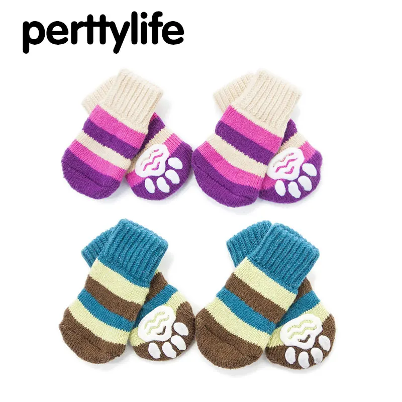 PERTTYLIFE осень зима хлопковые полосатые носки для питомцев махровые с двумя щенков