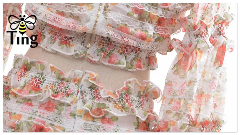 Женский костюм двойка Tingfly дизайнерский подиумный топ с оборками и цветочным