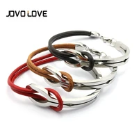 jovo 3color high quality leather bracelets for mens birthday gift fashion stainless steel clasp bracelets male bracelet jewelry