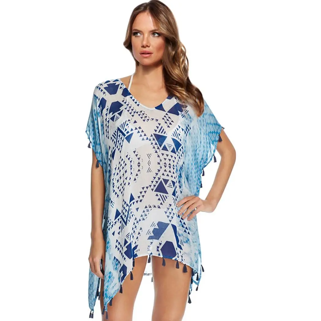 Женский Повседневный v-образный вырез с расклешенным рукавом И Бахромой Мини