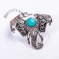 10 pieceslot elephant cuff bracelets blue bead antique silver color jewelry link chain bangles wristband women men accessories
