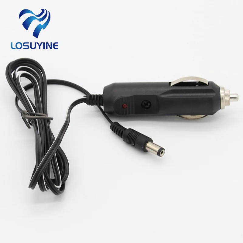 Car Cigarette Lighter 5.5*2.1mm Plug Cigar Power Connector Fused With Light LED With 1.5m Wire Cable End Caps