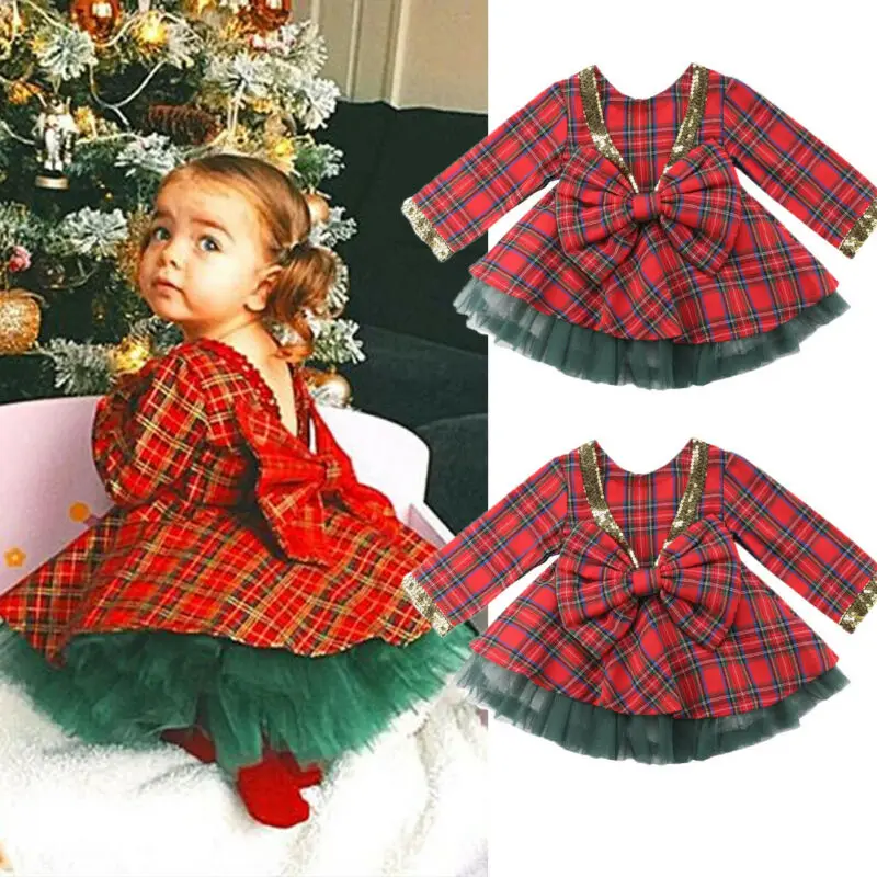 PUDCOCO Toddler Baby Girls Princess Plaid Tops Cotton Bow Clothes Child Girl Xmas Warm Outfits Set 1-6T |