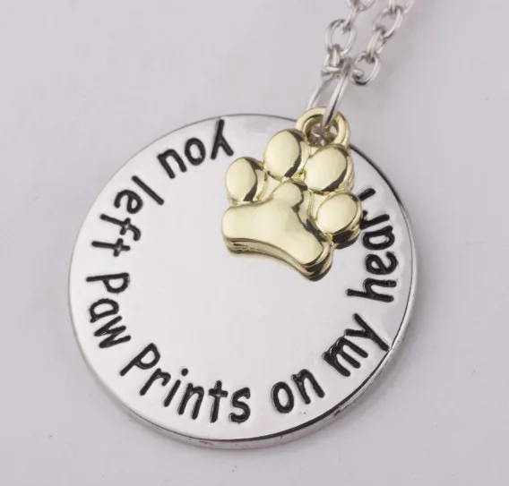 

10PCS Newest Design You Left Paw Prints on My Heart Send Thinking Necklace Jewelry Feet Fashion Necklace Jewelry