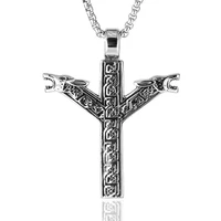 men punk 316l stainless steel norse vikings rune wolf heads pendant necklace tribal animal men jewelry 24