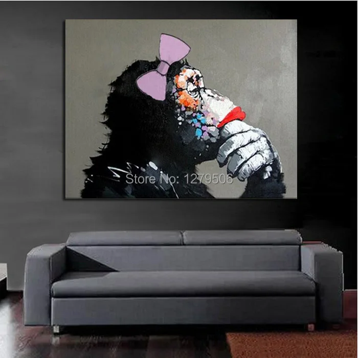 Полотно ручной работы Рисунок мышление девушка Gorilla искусство рисовать картину