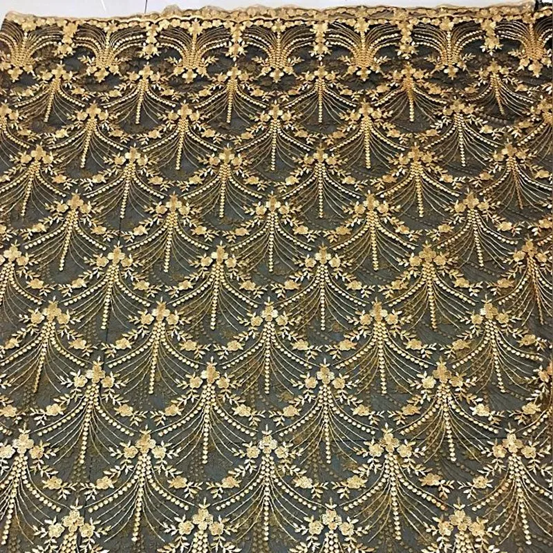 FFLACELL 50*125 см Высокое качество африканская кружевная ткань ЗОЛОТАЯ КОРОЛЕВСКАЯ