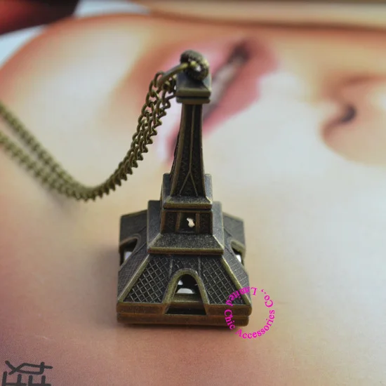 

Coupon for wholesale price good quality romantic Free shipping new retro vintage bronze Eiffel Tower pocket watch chain hour