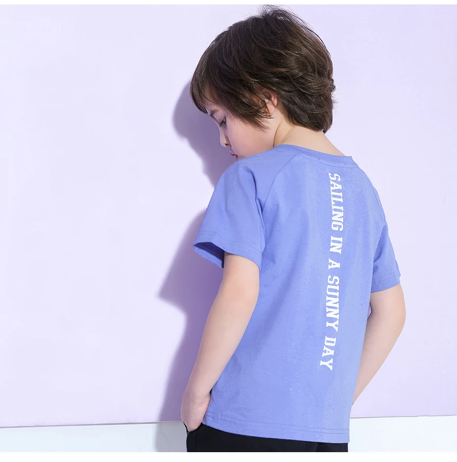 Pioneer Kids/летние фиолетовые футболки с короткими рукавами; топы с надписью на спине; хлопковые футболки для мальчиков; одежда для детей; BDT910154