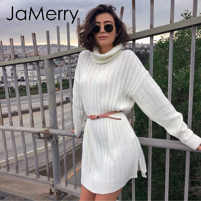 Женское винтажное трикотажное платье JaMerry Осеннее однотонное белое или синее