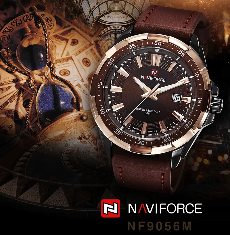 Новые модные повседневные naviforce Марка Водонепроницаемый Кварцевые часы мужские военные кожаные спортивные часы мужские часы Relogio Masculino