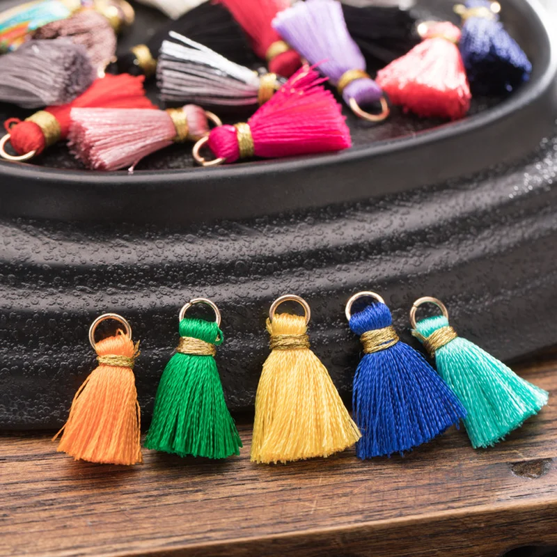 Mini Tassel pendant rayon tassel for crafts DIY Home Sewing Craft Decor silk with Gold Circle Keychain | Дом и сад
