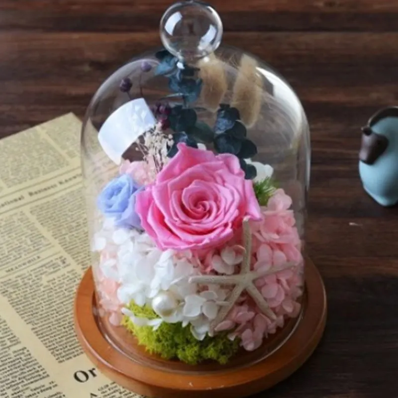 Стеклянный дисплей Cloche Bell банка с рисунком цветов купол бессмертный сохранение